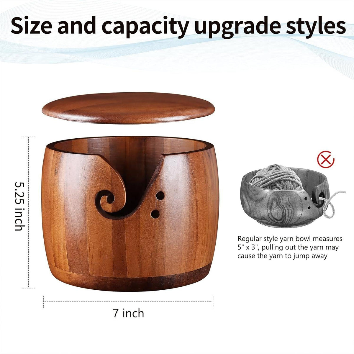 Wooden Yarn Bowl with Lid, 7 x 5.25 in Knitting and Crochet Bowl – image 4