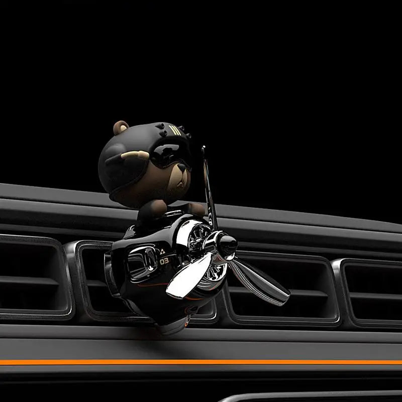 Rotating Pilot Bear Car Air Freshener - Vent Clip Propeller Aroma Diffuser