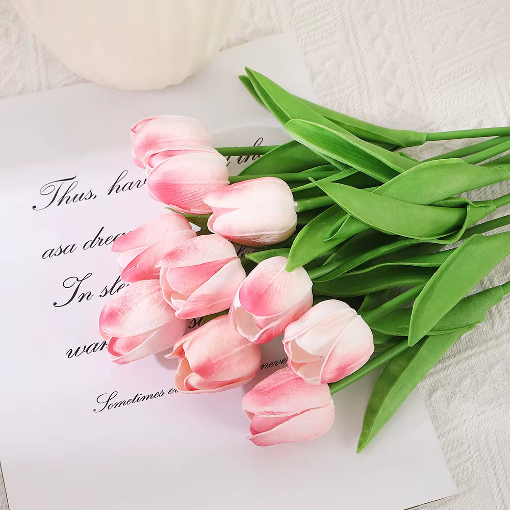 Artificial Tulips 10 Pack - Real Touch Fake Flowers
