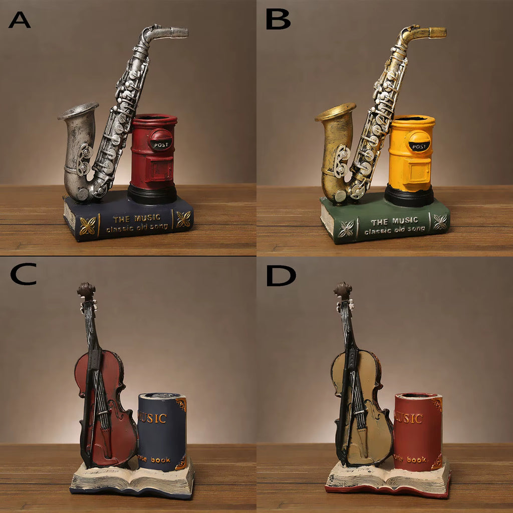 Saxophone and Violin Resin Pen Holder Desk Ornament – image 6