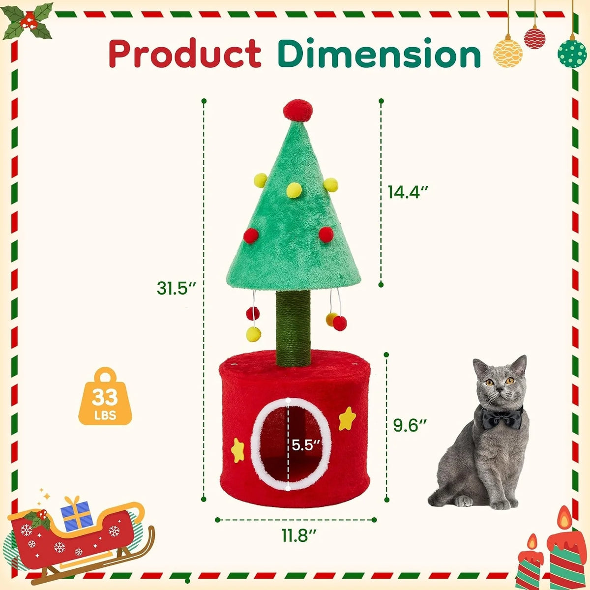 Small Cat Tree Tower – Sisal Posts with Cozy Cat Bed – image 2