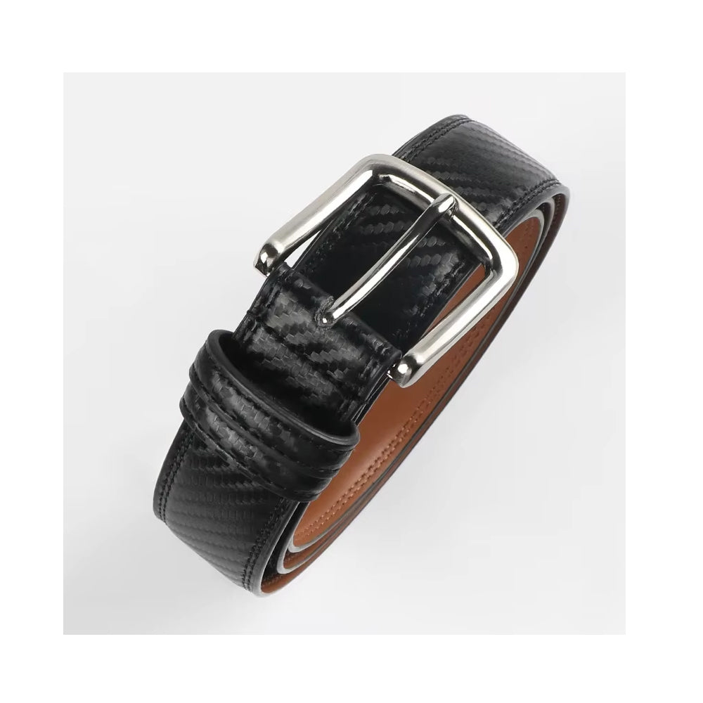 Leather Belt for Men – Cowhide Pin Buckle Dress Belt, 1 3/8 in – image 2