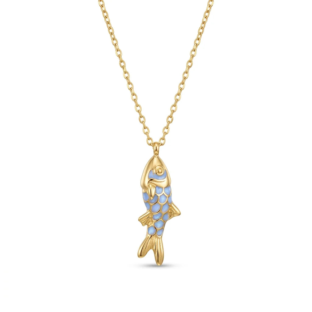 Fish Pendant Necklace - Enamel Charm, Waterproof Gold Stainless – image 2
