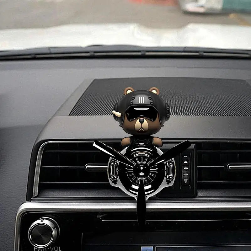 Rotating Pilot Bear Car Air Freshener - Vent Clip Propeller Aroma Diffuser
