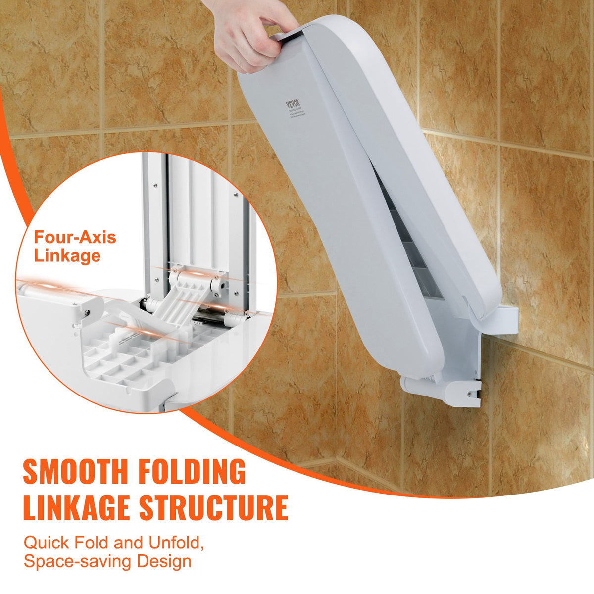 Folding Shower Seat, Wall Mounted Fold-Up Bench, 440 lb – image 4