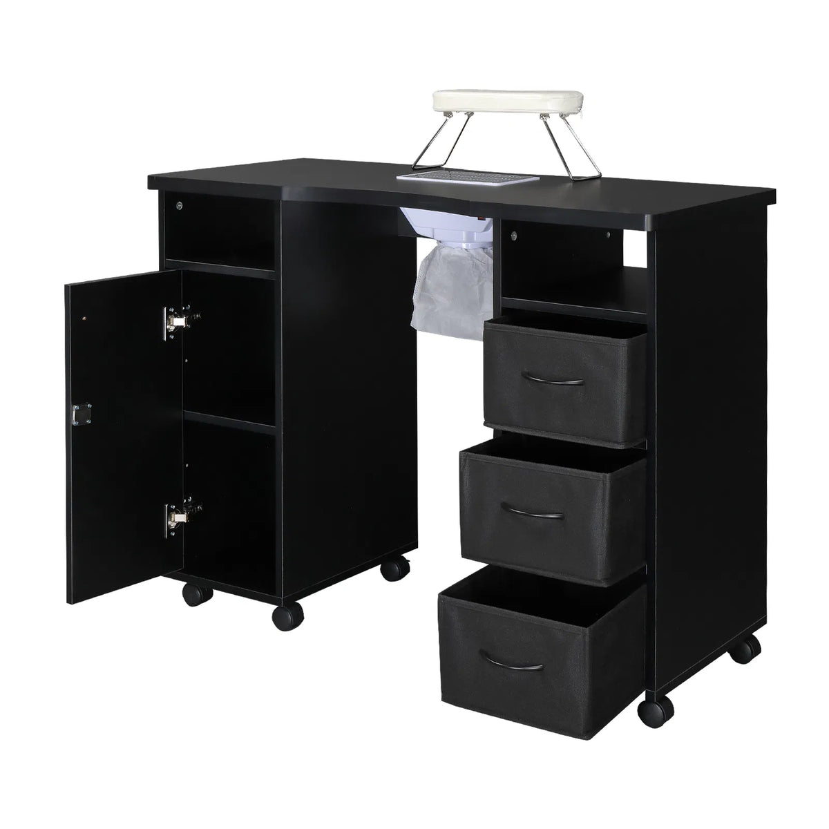 Rolling Manicure Table with Built-In Fan, Double Cabinet and 3 Drawers – image 10