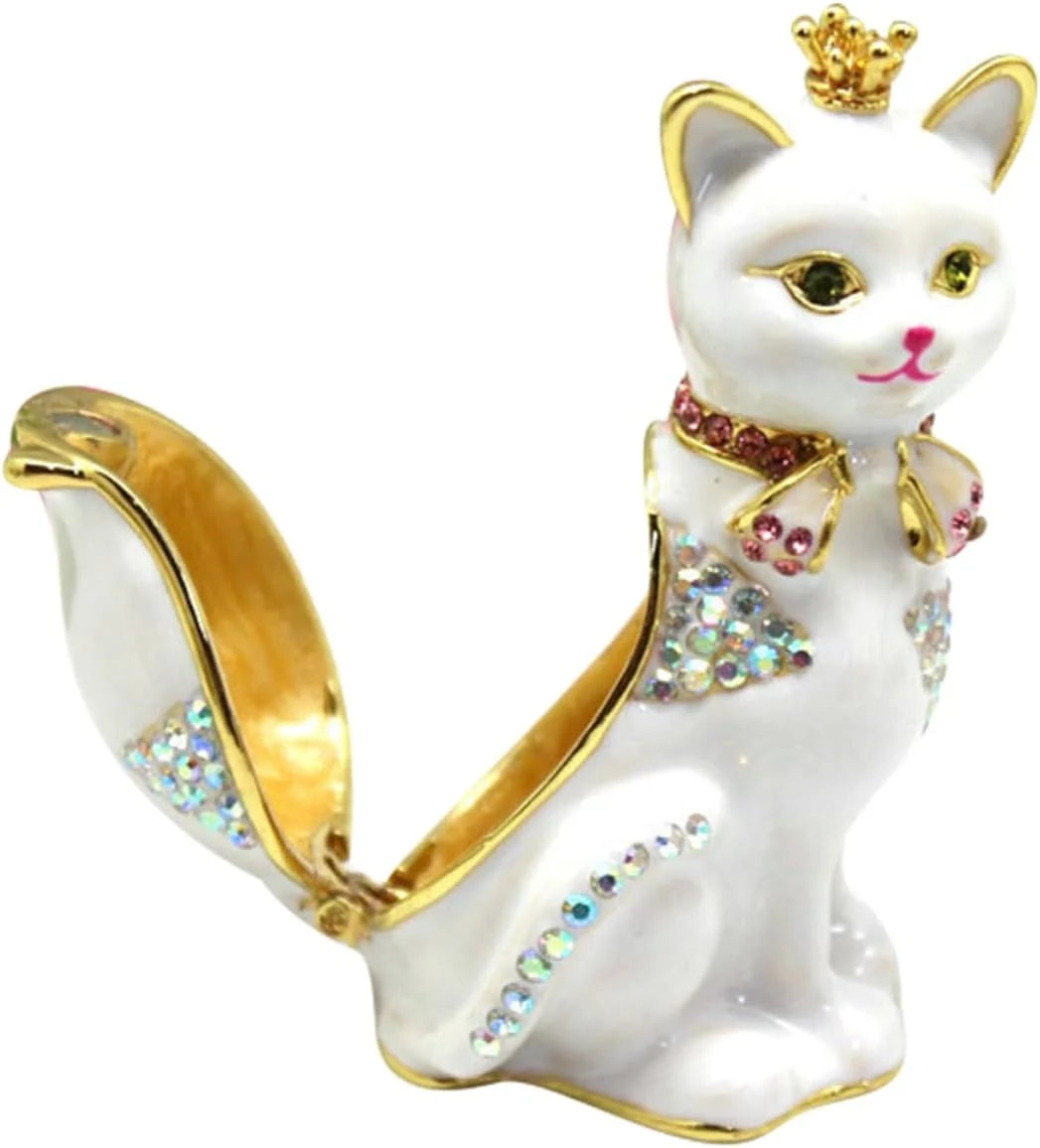 Cat Crown Jewelry Box, Alloy Trinket Holder for Rings & Earrings