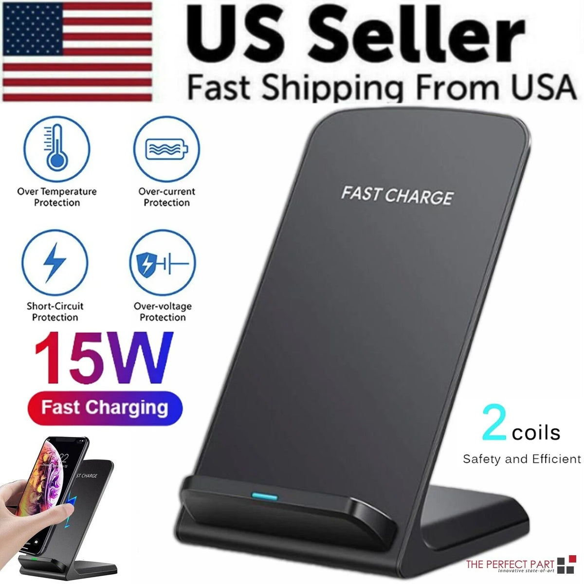 Wireless Charger Stand – 15W Qi Fast Charging Phone Dock