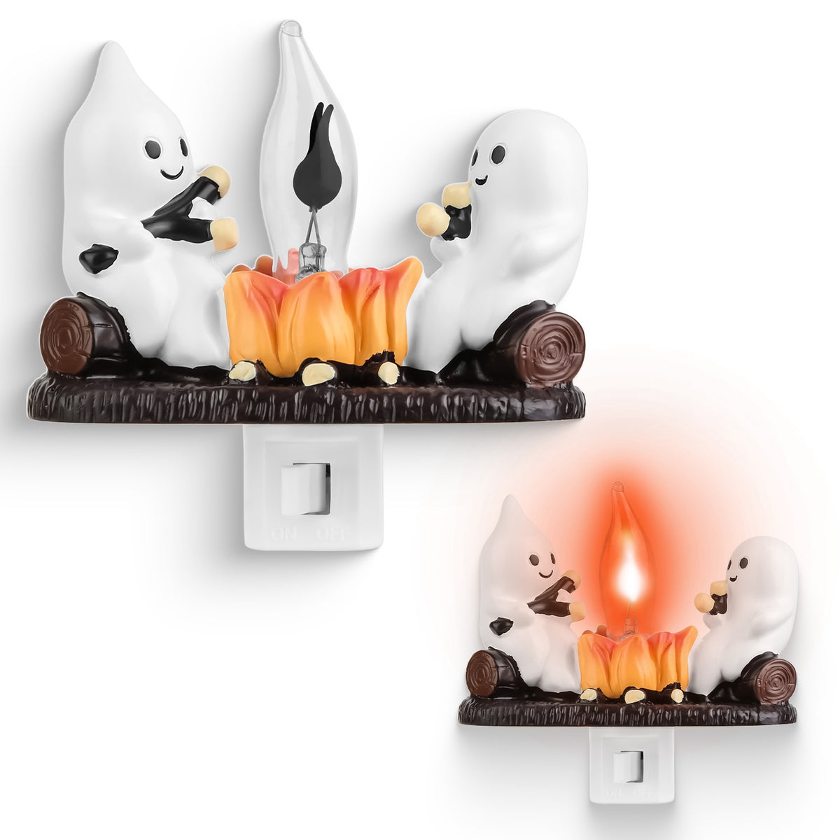 Ghost Campfire Night Light, Flickering Flame Halloween Decor 2 Pack
