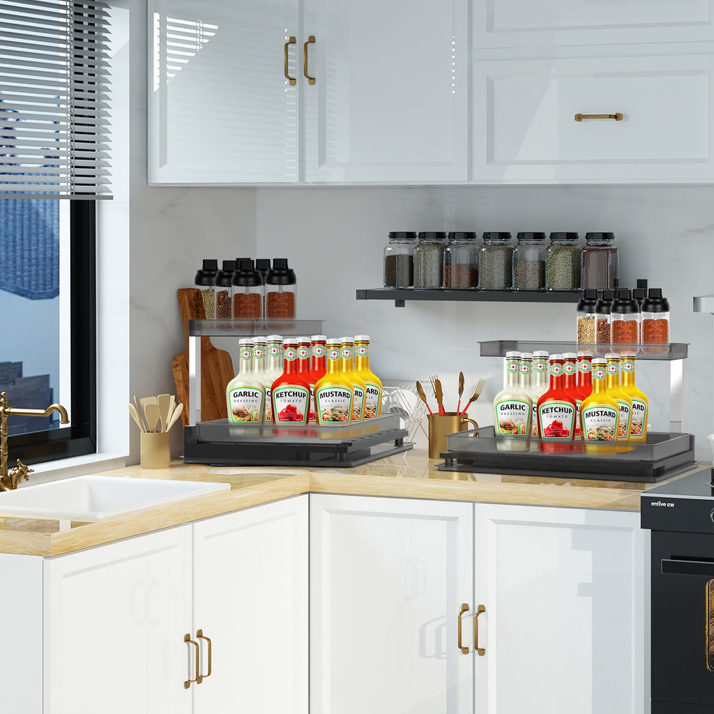 Under Sink Organizer, L-Shaped 2-Tier Pull-Out Sliding Drawer – image 9