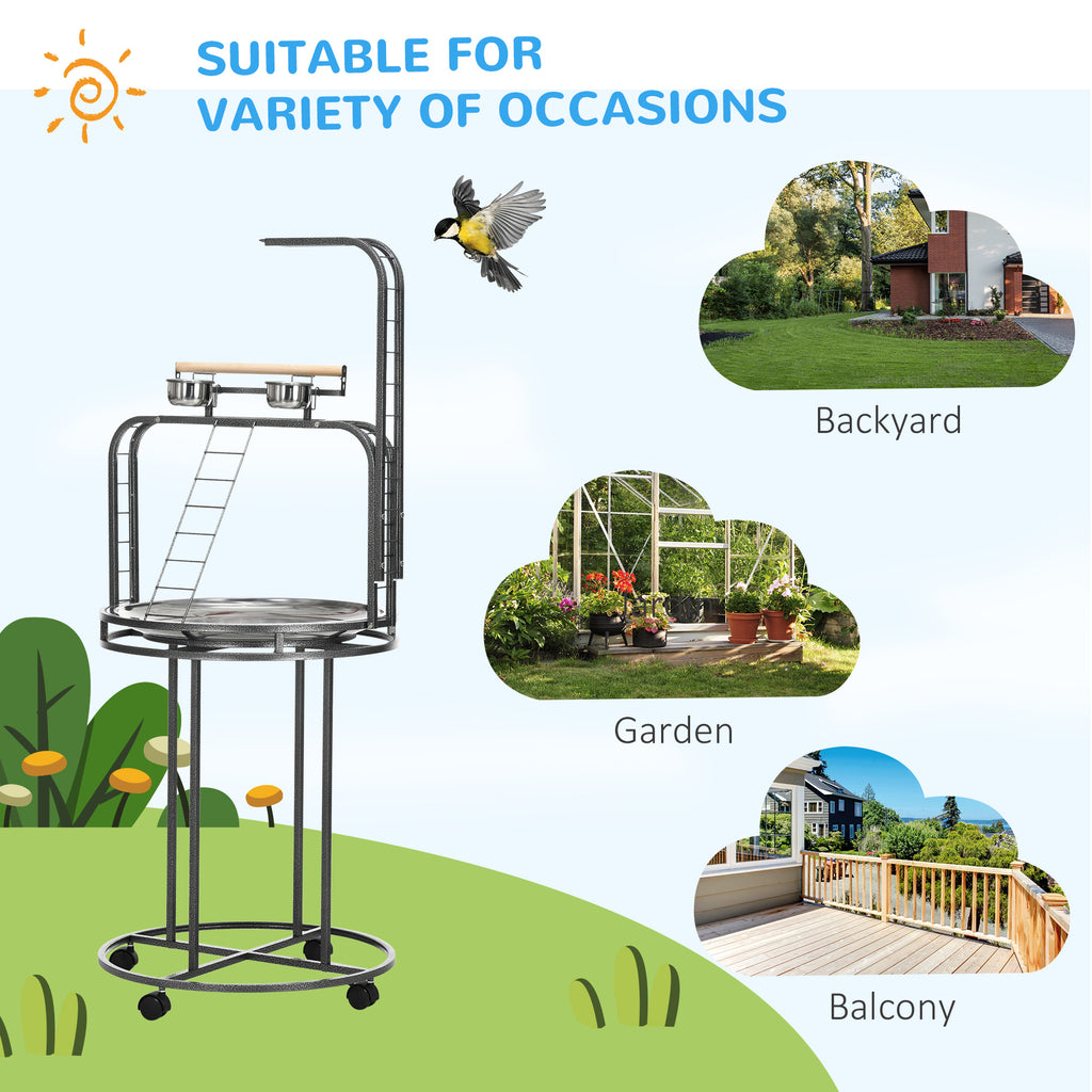 Parrot Stand, Large Bird Perch with 3 Ladders, Toy Hook and Wheels – image 4