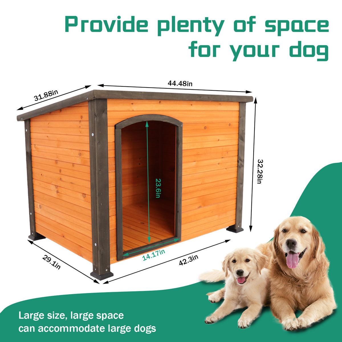 Solid Wood Outdoor Dog House 45 Inch with Raised Feet