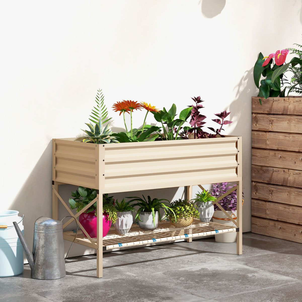 Planter Box, Elevated Galvanized Steel with Shelf and Liner – image 2