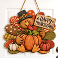 Happy Thanksgiving Door Sign, Wooden Turkey and Pumpkin Decor
