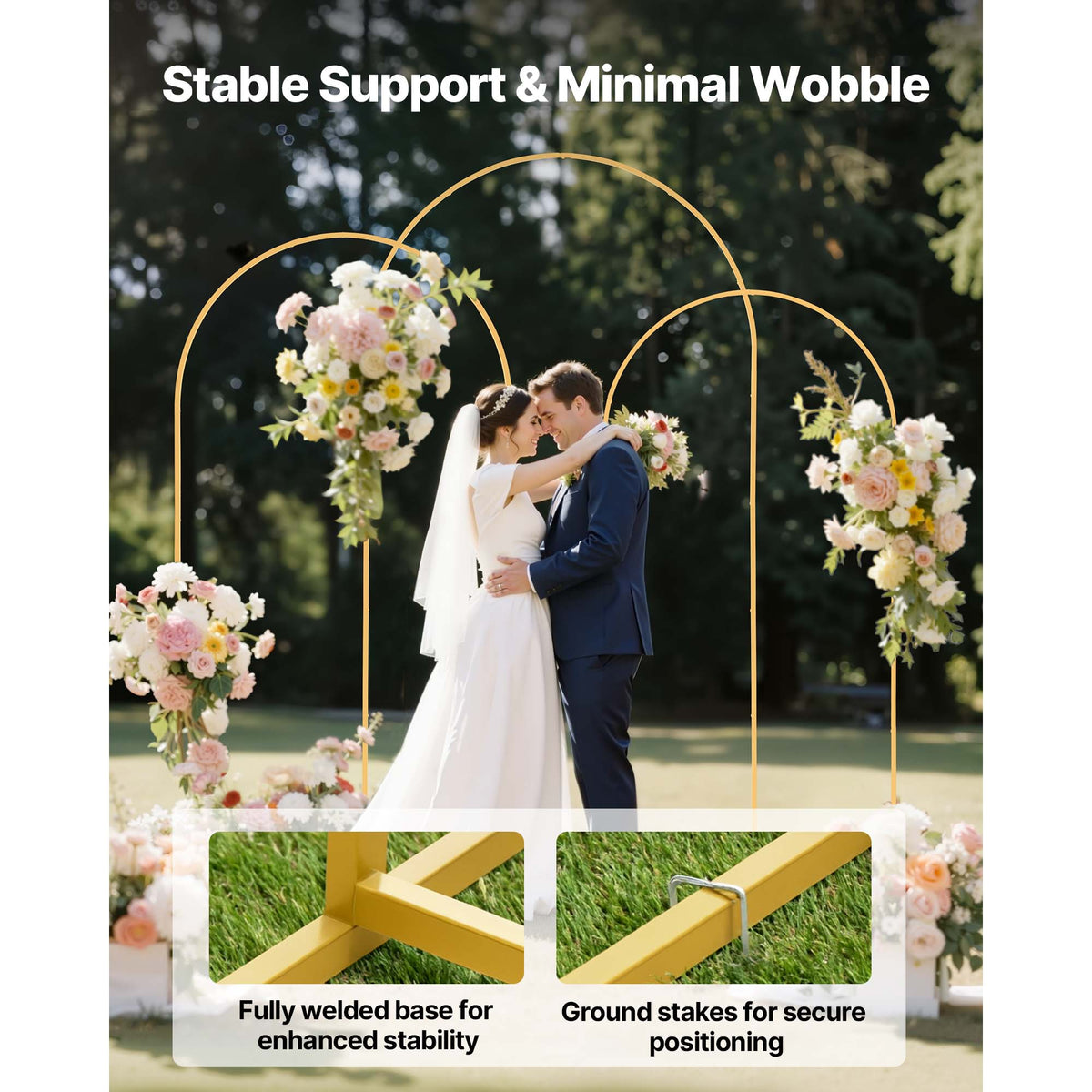 Tall Gold Metal Arch Backdrop Stands, Set of 3 (8, 7.2, 6.6 Ft) – image 4