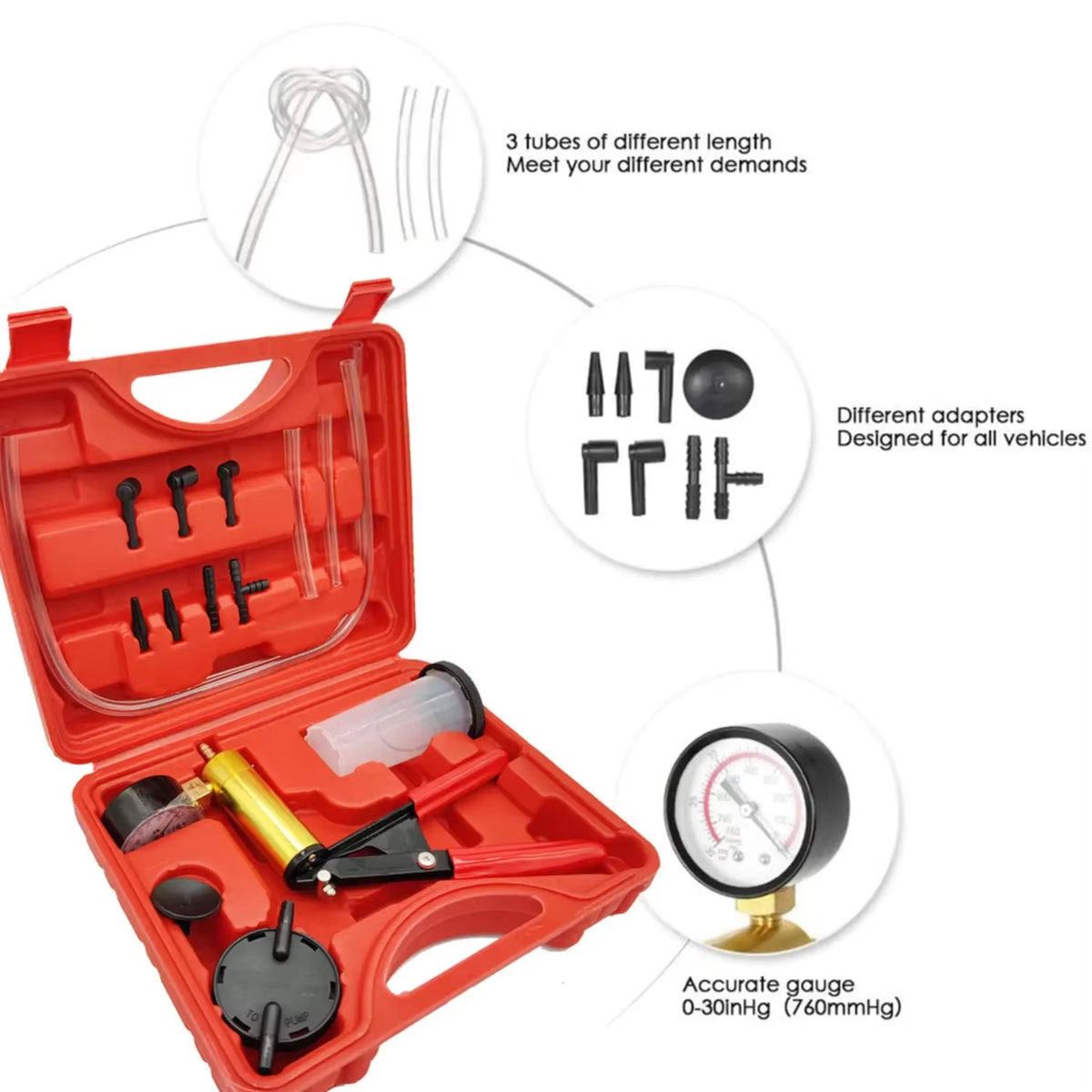 Hand Vacuum Pump Brake Bleeder Kit with Gauge and Adapters