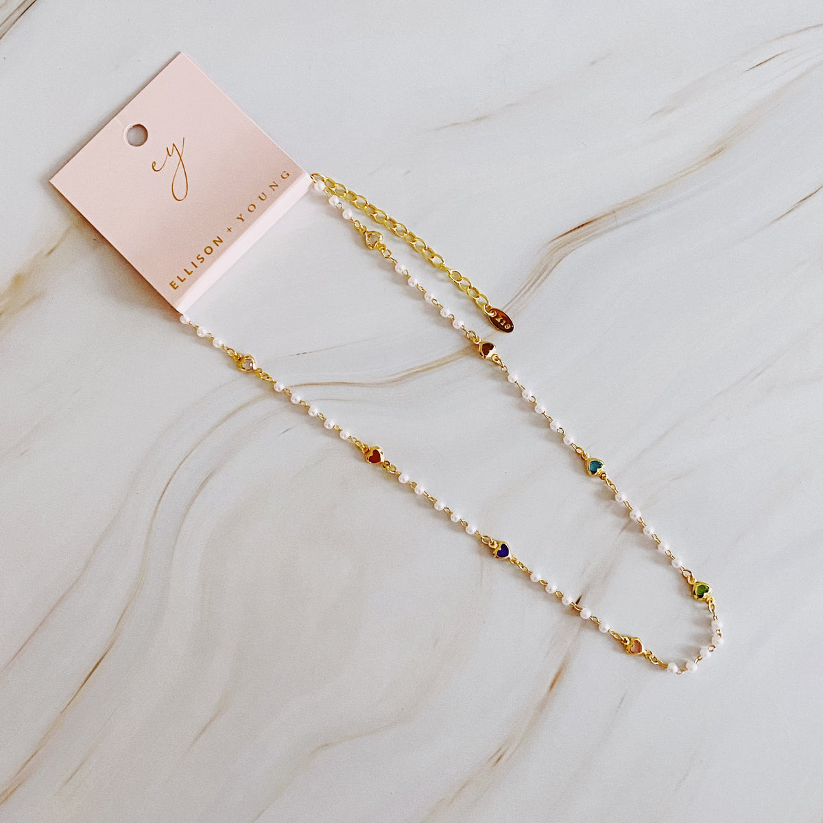 Pearl Chain Necklace – Mini Heart Accents, 16 in – image 7