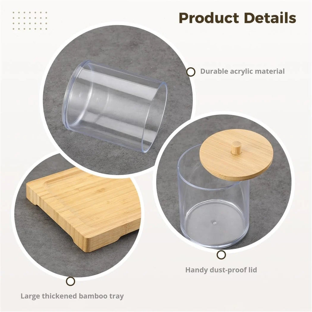 Cotton Swab Holder Set - 3 Acrylic Jars with Wood Tray – image 4