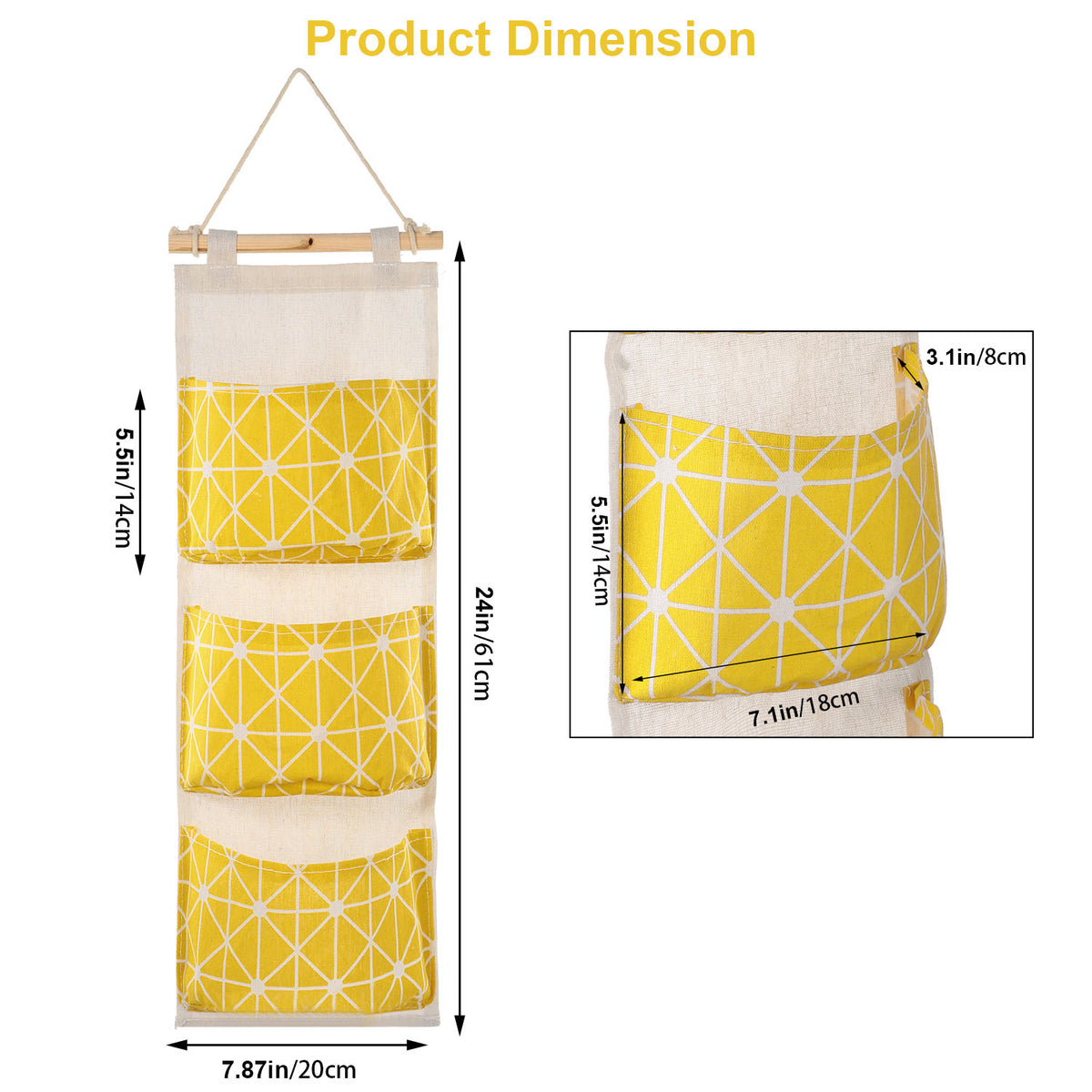 Hanging Wall Organizer - 3-Pocket Linen Door & Closet Storage Bag – image 16
