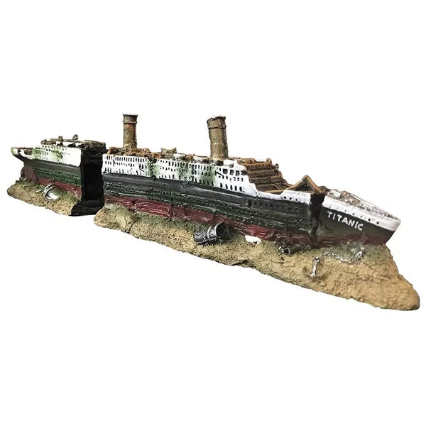 Sunken Shipwreck Aquarium Ornament, 15 in Resin Fish Tank Decor