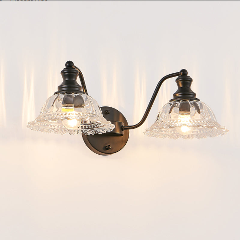 Vintage 2-Light Black Bathroom Wall Sconce with Glass 20 Inch