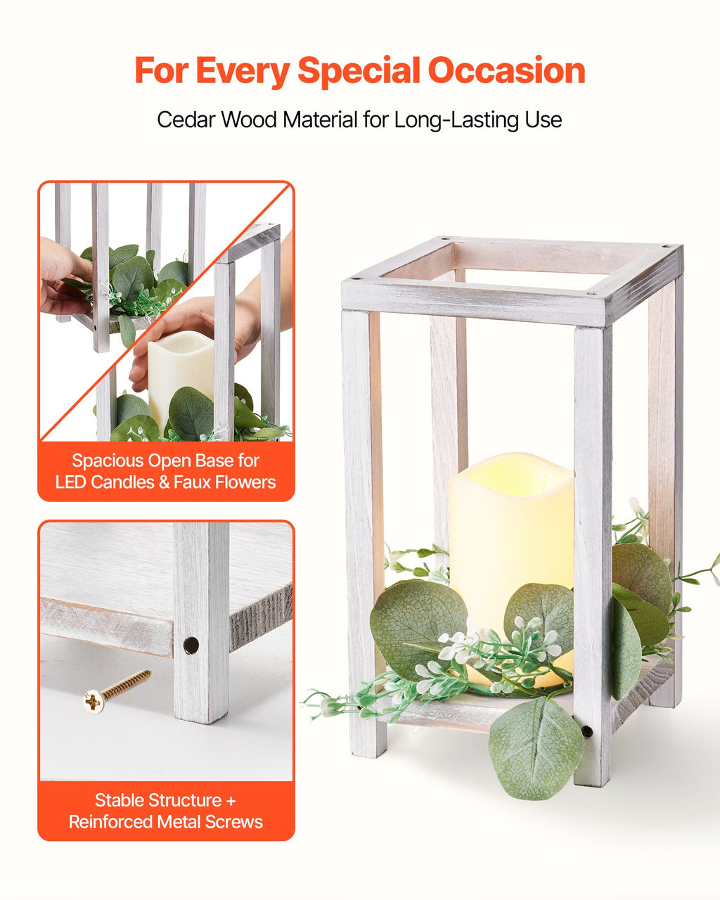 Wooden Lantern Centerpieces with LED Candles and Wreaths, 12 Sets – image 3
