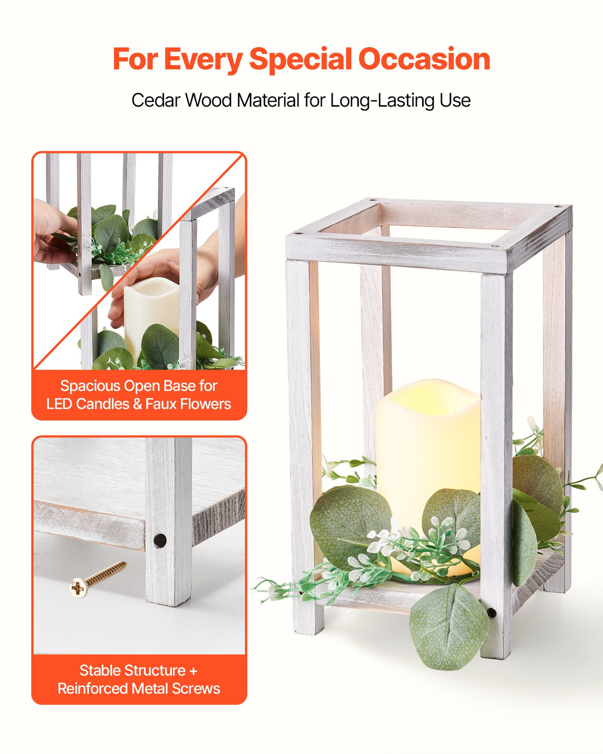 Wooden Lantern Centerpieces with LED Candles and Wreaths, 12 Sets – image 3