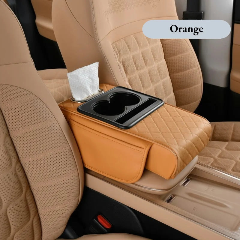 Car Center Console Armrest Cushion with 2 Cup Holders - Height Raising Arm Rest Pad