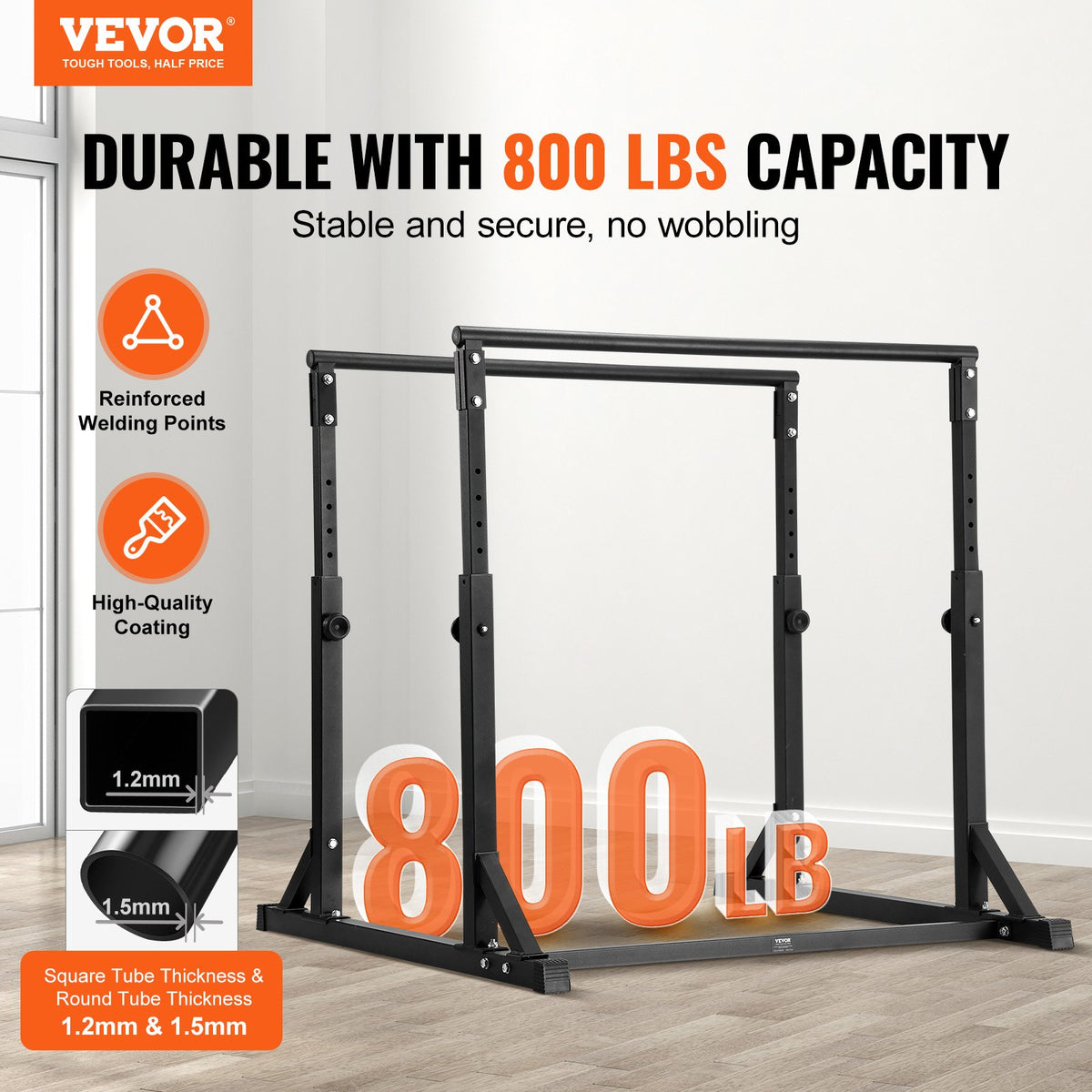Adjustable Dip Bar Station, 800 lb Capacity, 7 Height Levels – image 2