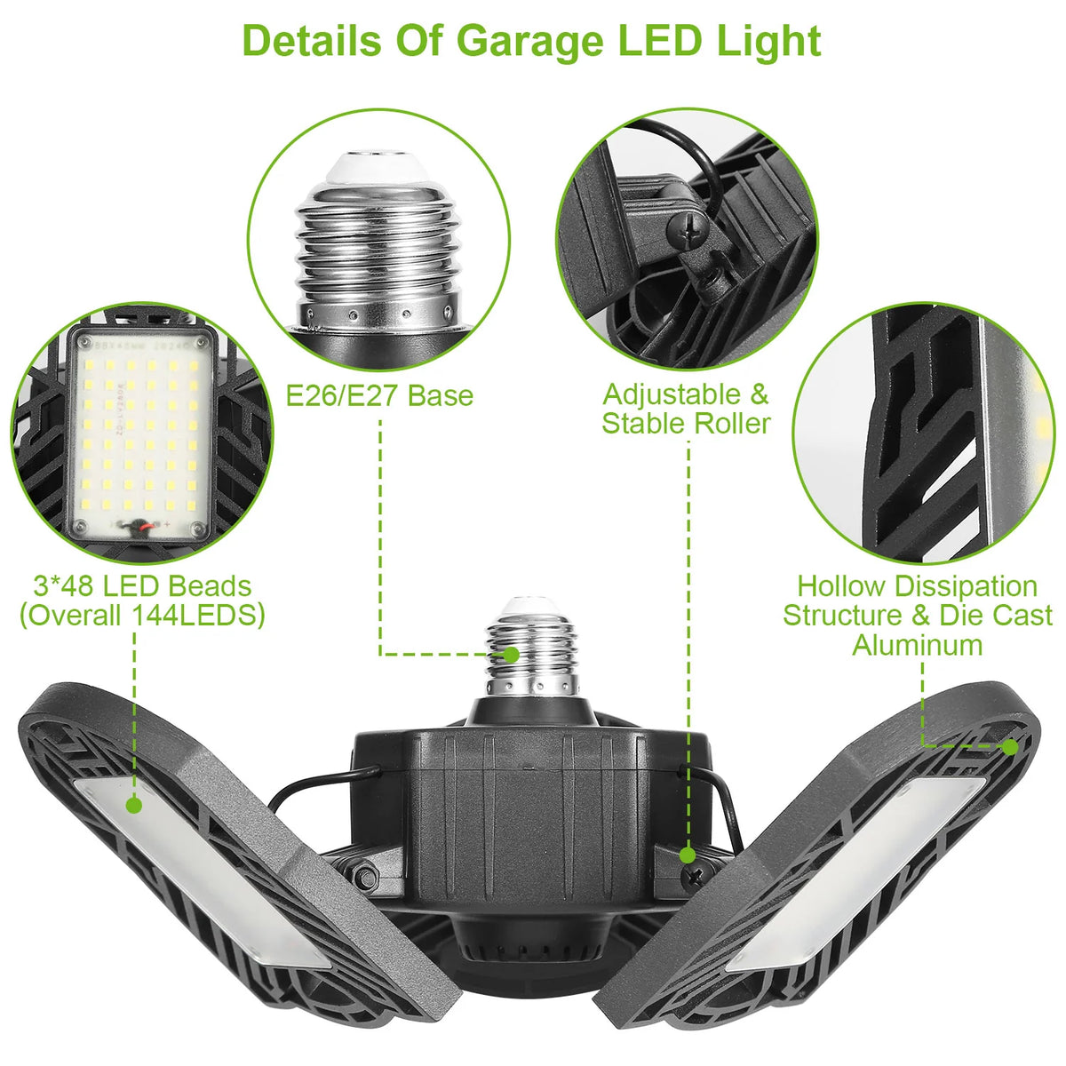 LED Garage Light 80W E26 Deformable Ceiling Shop Lamp – image 4