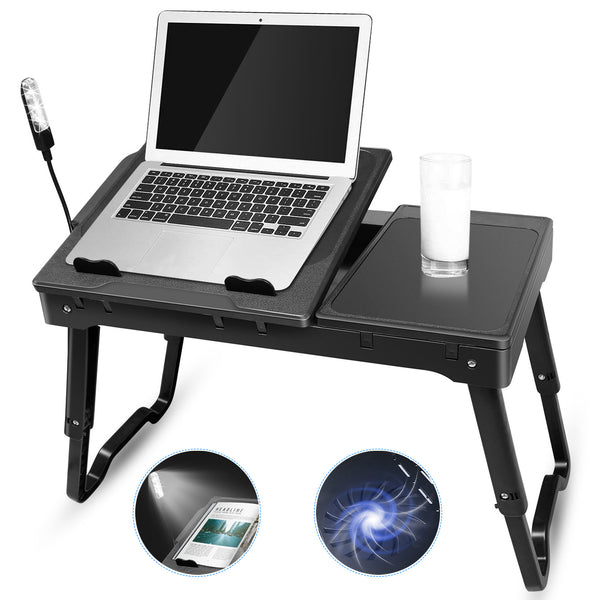 Foldable Laptop Bed Tray with Cooling Fan, LED Light and USB Ports