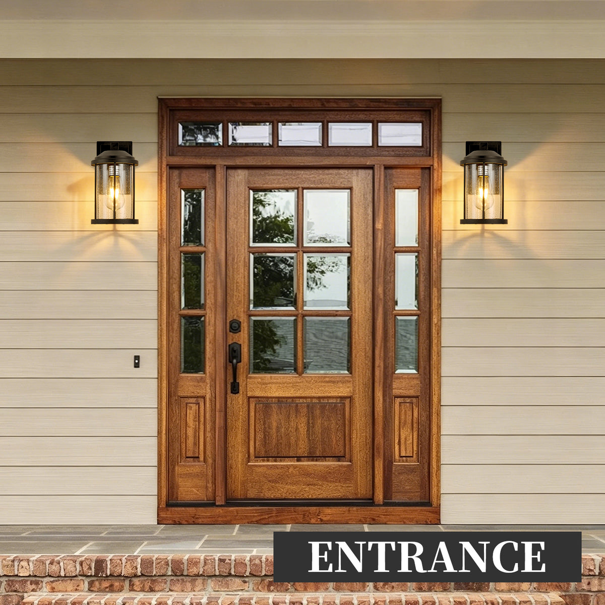 Outdoor Wall Sconces 2 Pack, Black Lanterns with Seeded Glass – image 3