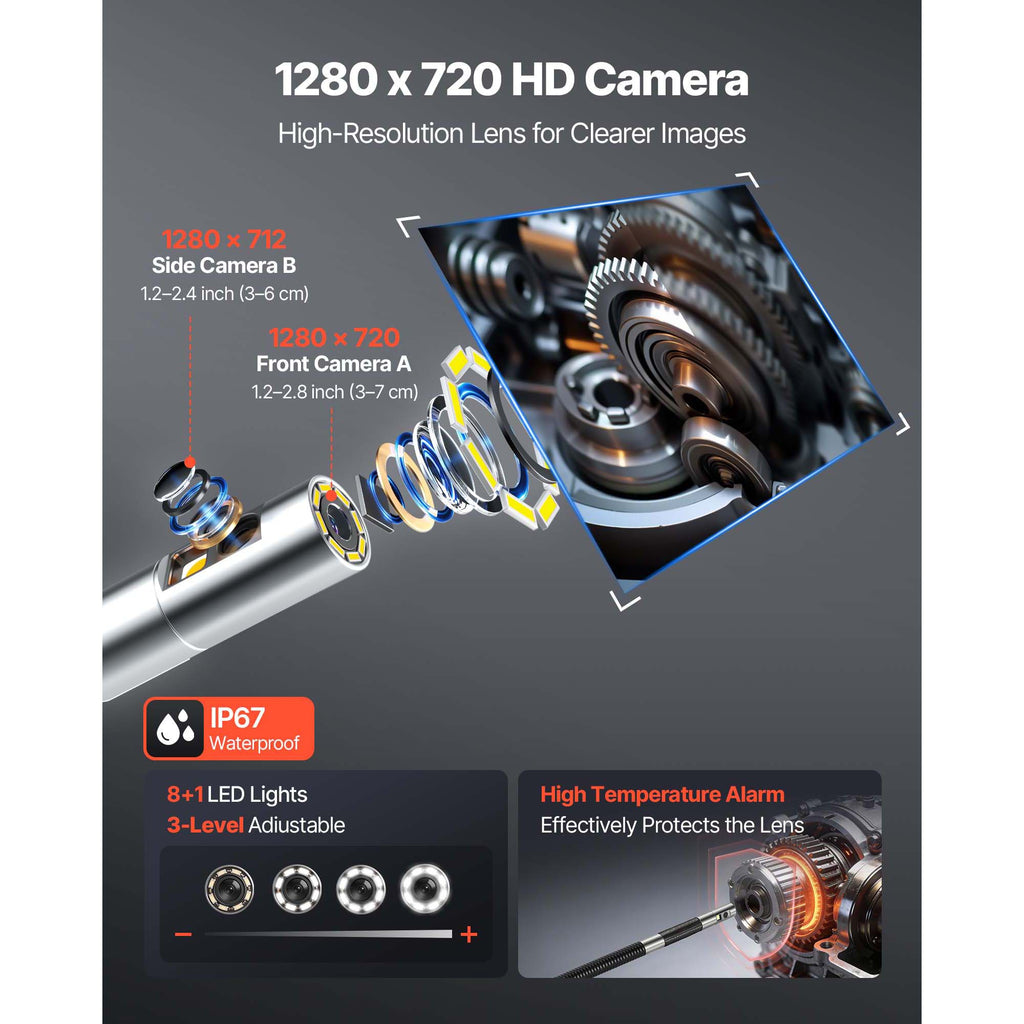 Dual-Lens Articulating Plumbing Inspection Camera, 1080P, 4.9 ft