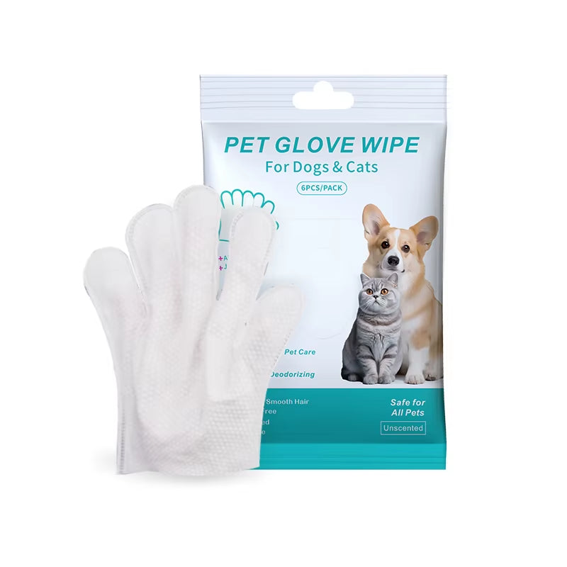Pet Grooming Gloves 6 Pack - Waterless Cleaning Wipe Mitts
