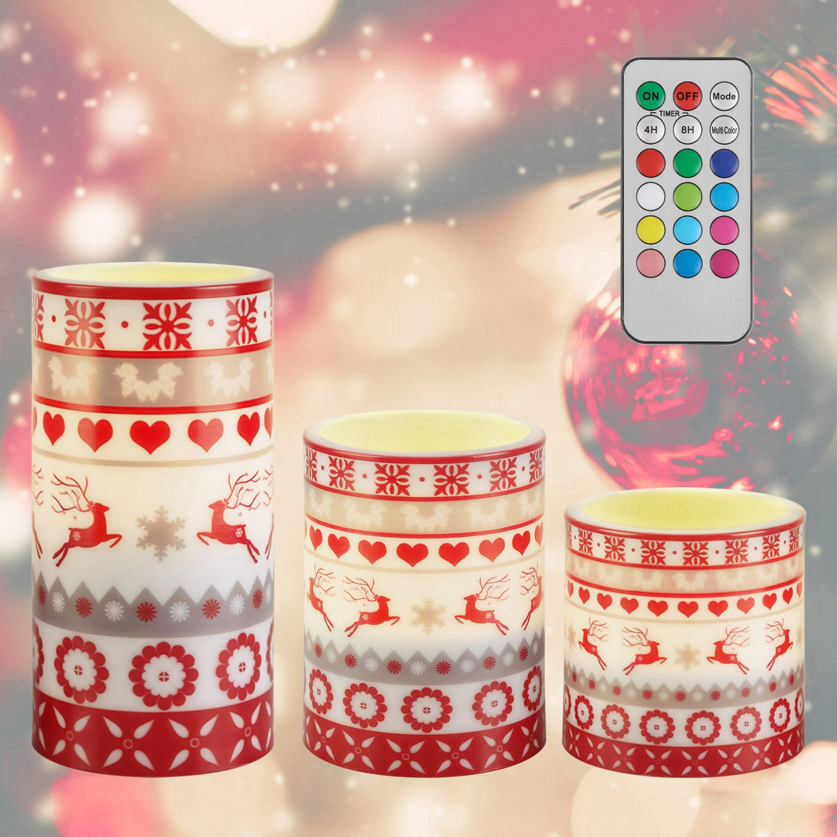 Christmas Flameless LED Pillar Candles with Remote, Set of 3 – image 2