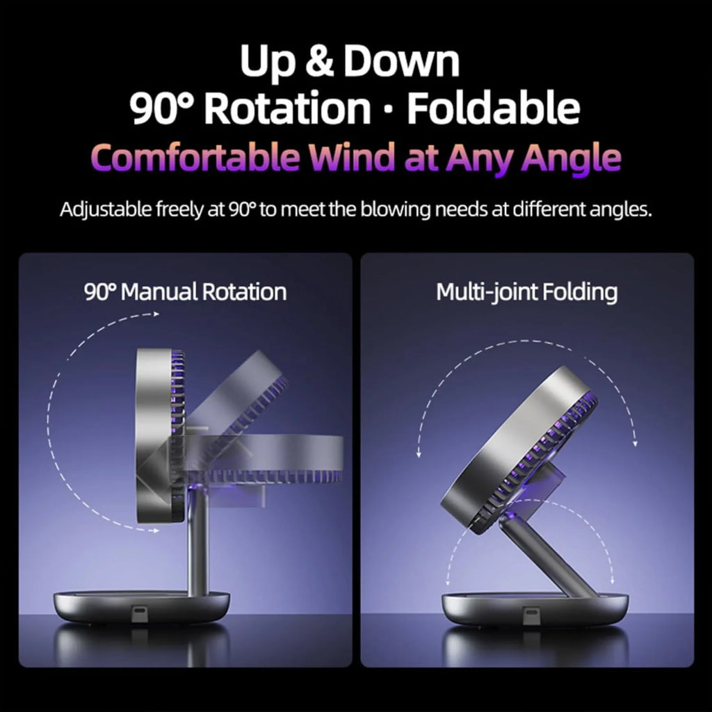 Portable Desk Fan, Foldable USB-C Rechargeable Fan with LED Light – image 4