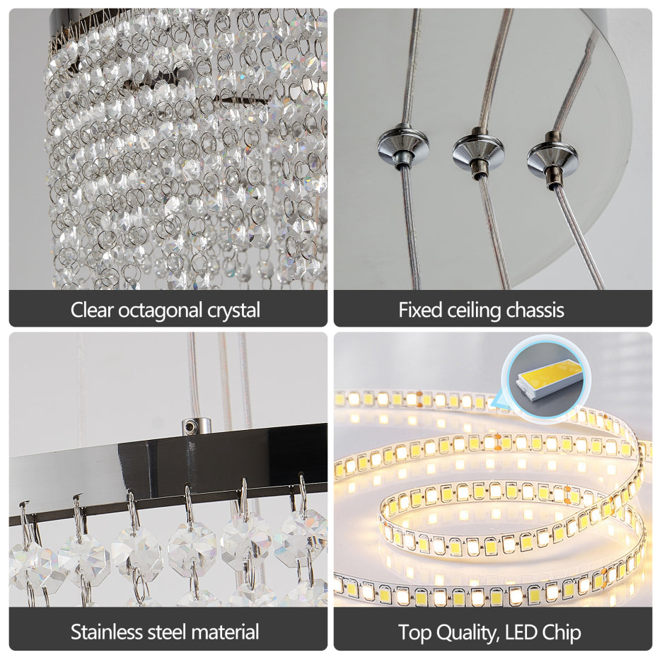 24 Inch round LED Crystal Chandelier, 3-Color Temperature, Chrome