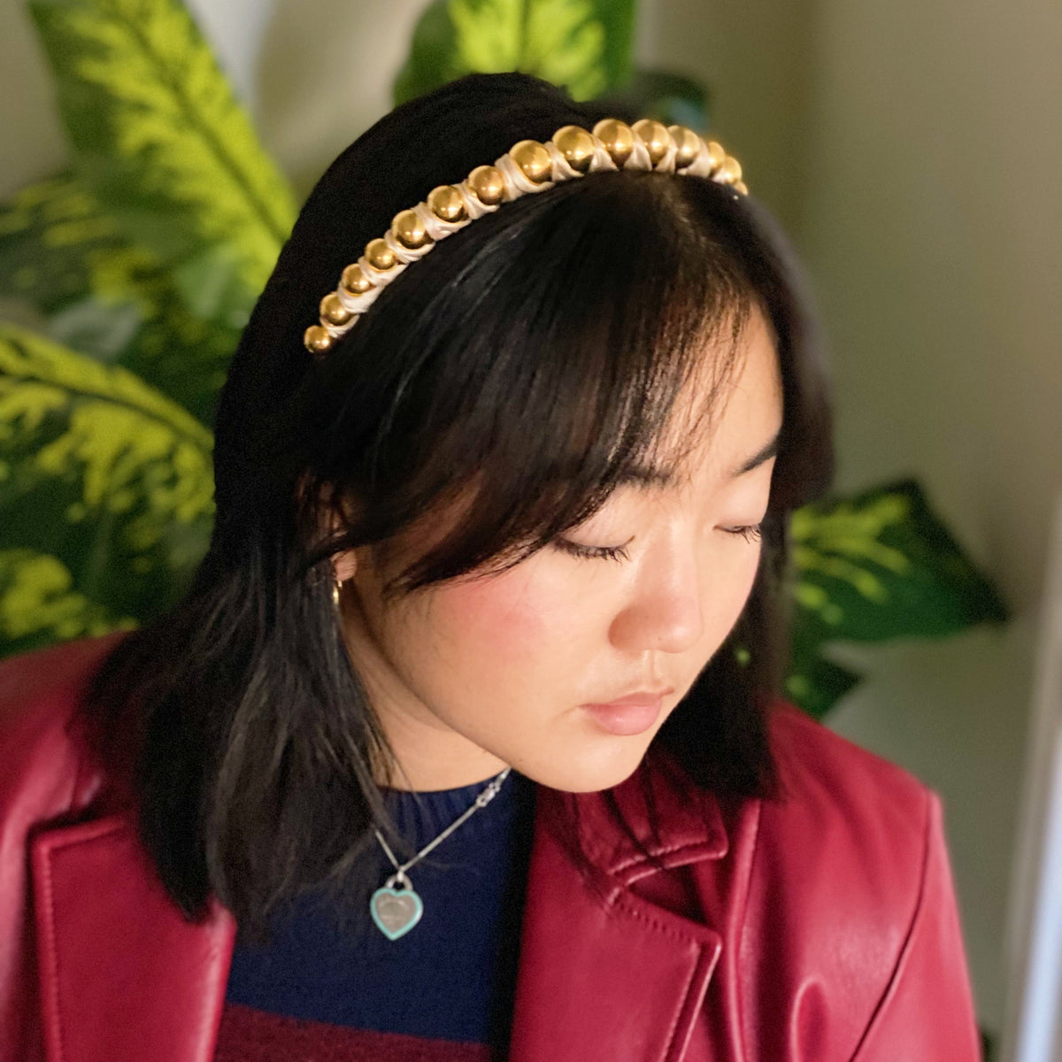 Satin Headband – Beaded Wrapped Hair Band – image 3