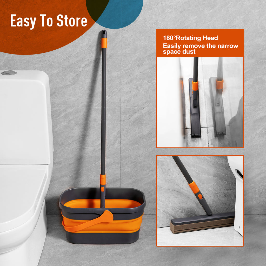Sponge Mop and Collapsible Bucket Set – Wringer Floor Cleaner – image 6
