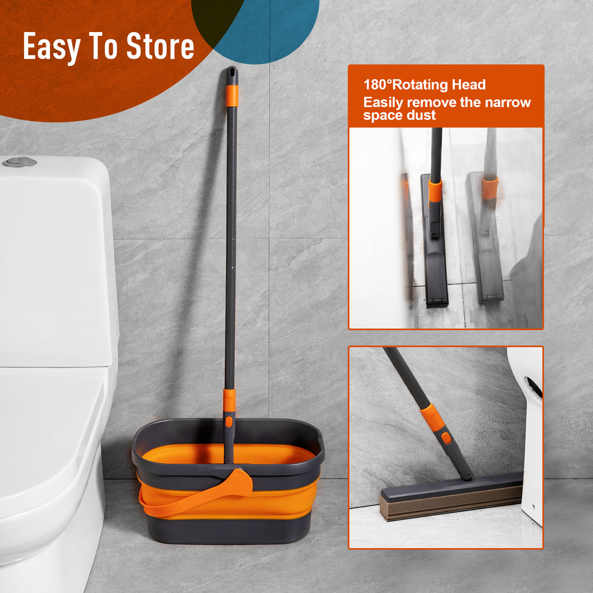 Sponge Mop and Collapsible Bucket Set – Wringer Floor Cleaner – image 6