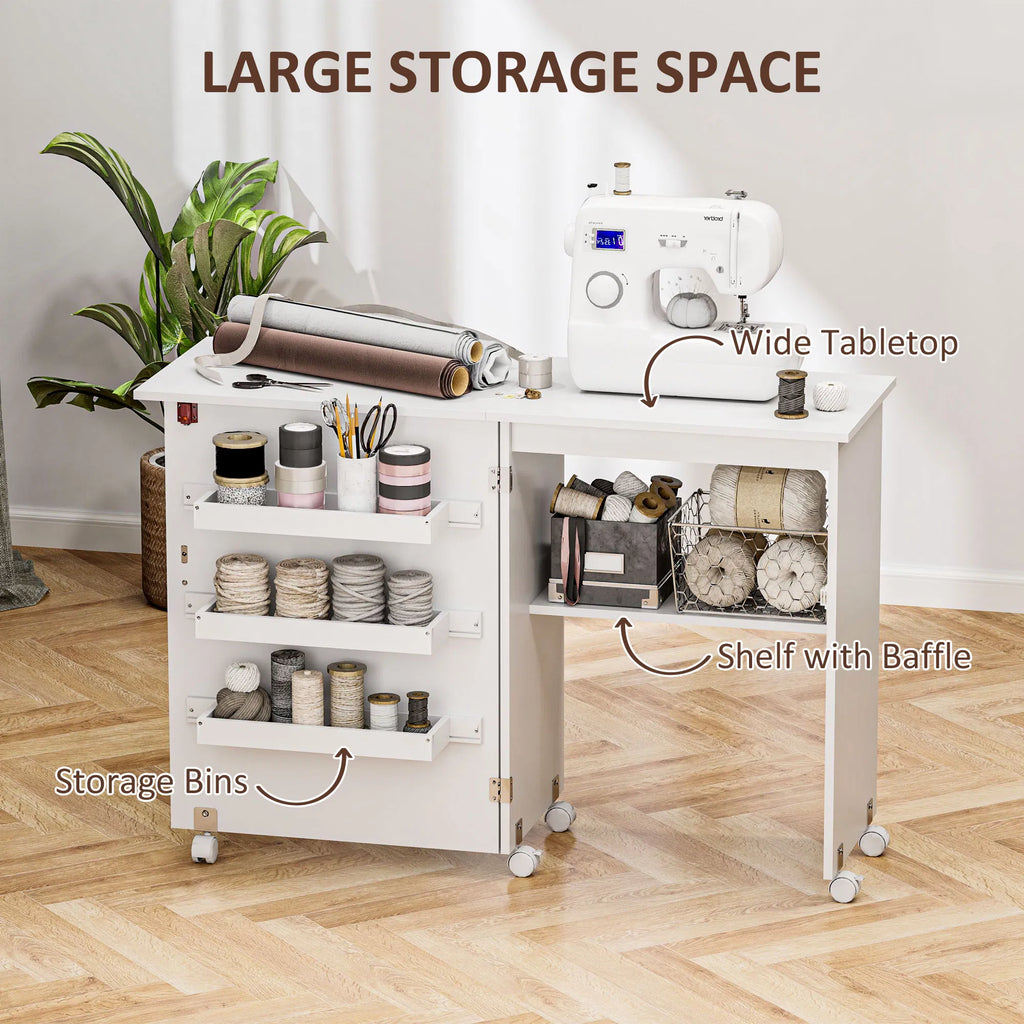Folding Sewing Machine Cabinet with Storage Bins and Lockable Wheels – image 5