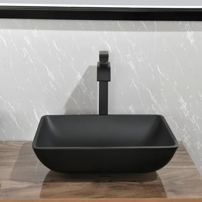 Black Glass Rectangular Vessel Sink with Faucet and Pop-Up Drain Set – image 5