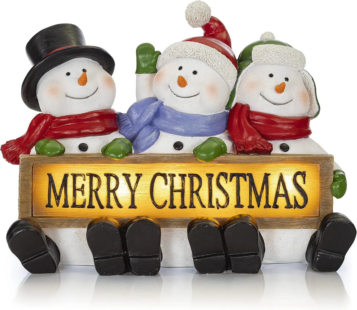 Lighted Snowman Figurines Set of 3, Merry Christmas Sign Decor – image 2