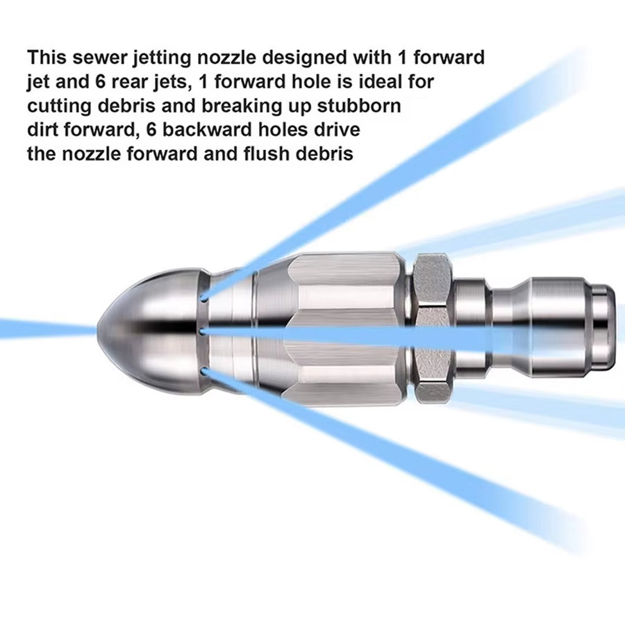 Plumbing Sewer Jetter Nozzle for Pressure Washer – 1/4 in
