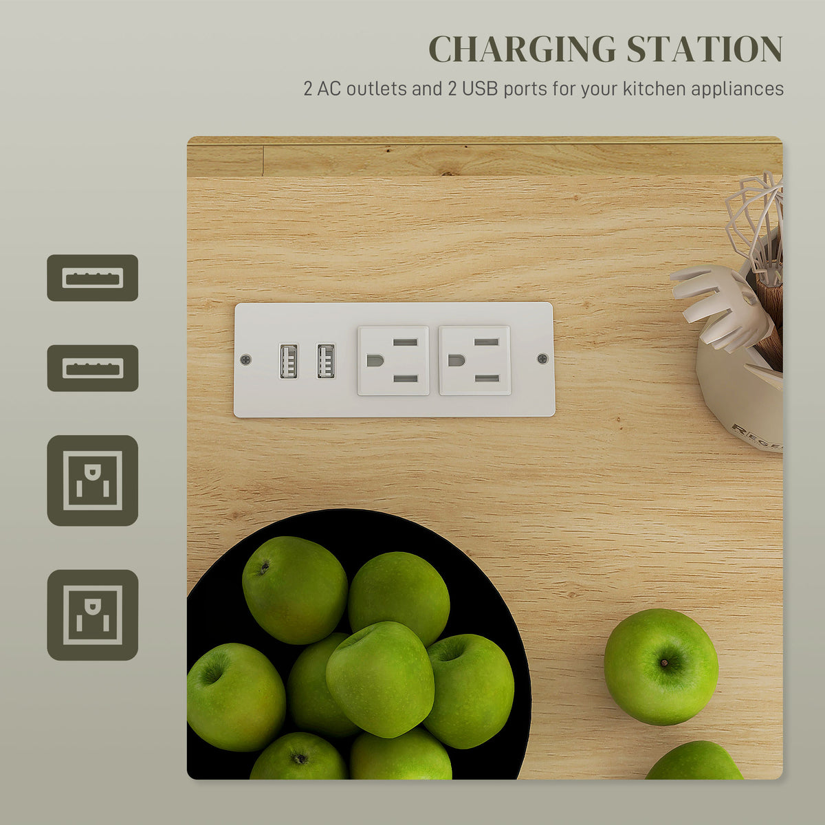 Rolling Kitchen Island Cart with Power Outlets and USB Ports – image 5