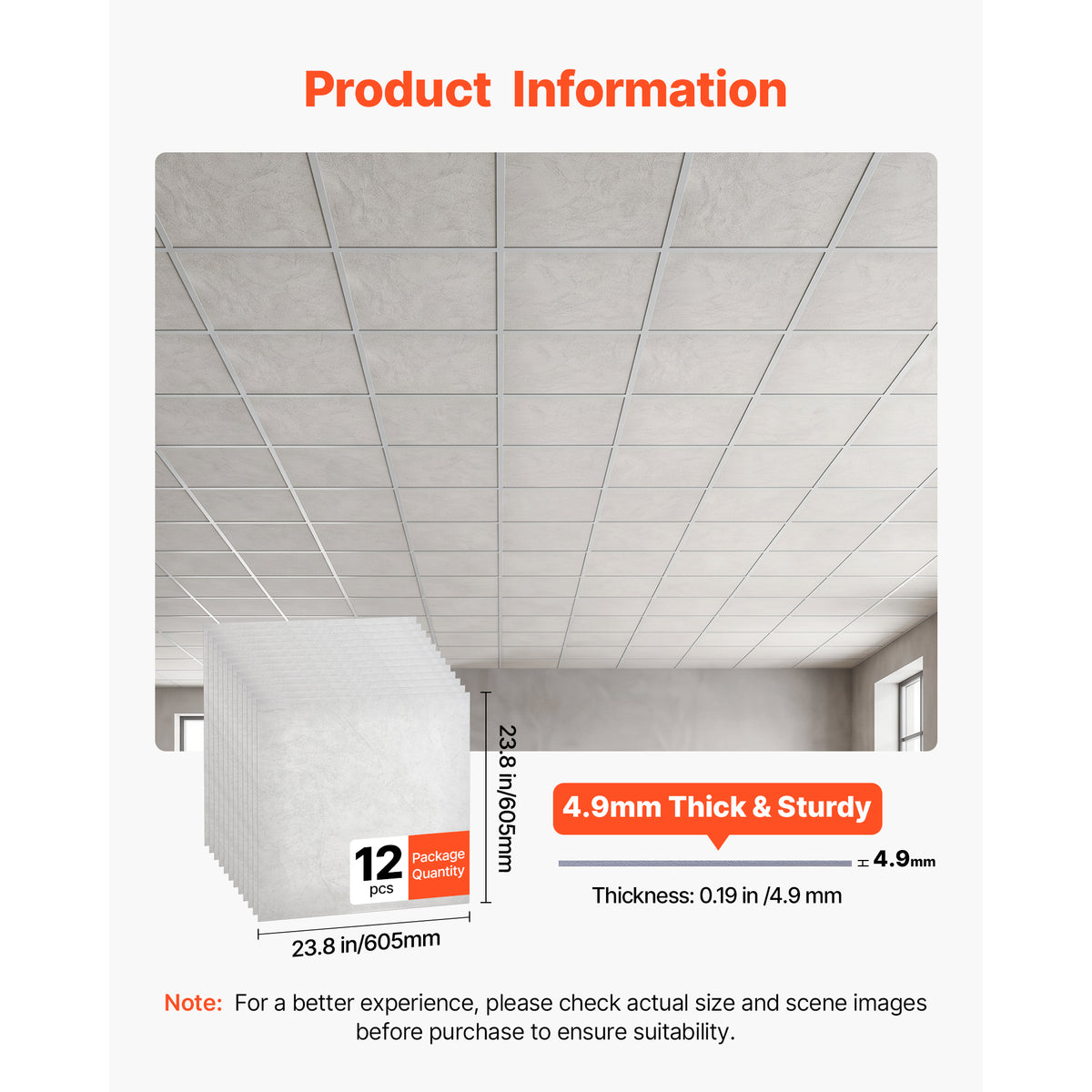 PVC Drop Ceiling Tiles 24 x 24 In, 12-Pack White Marble – image 2