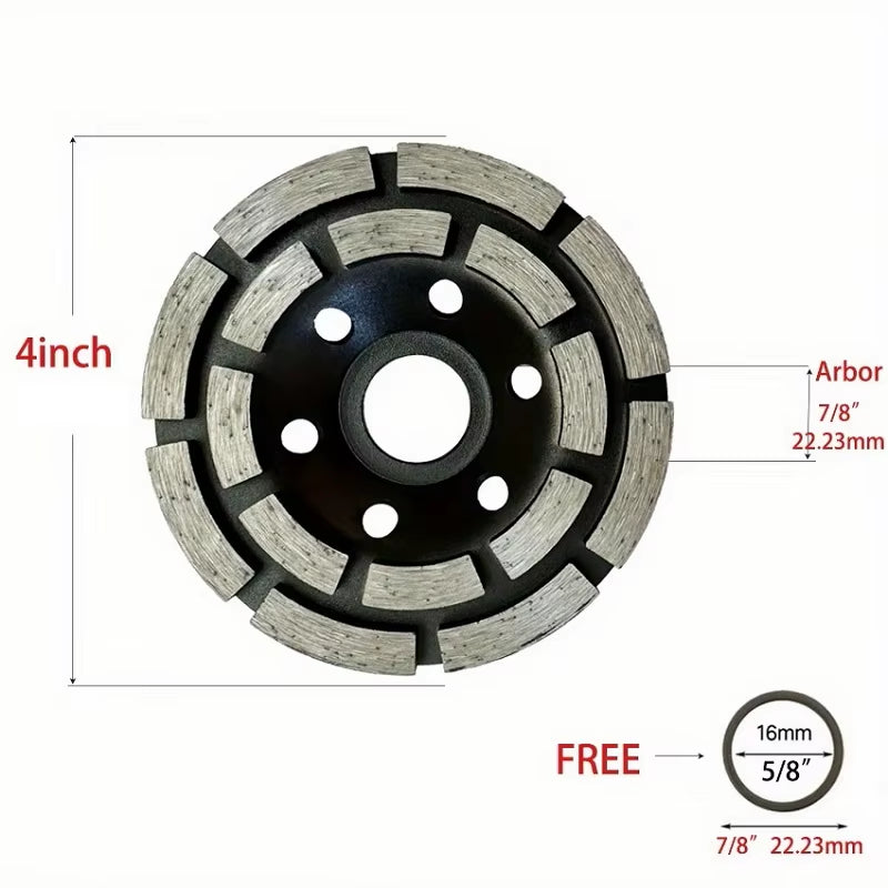 Construction Diamond Cup Grinding Wheel 4 in - Double Row Concrete Disc