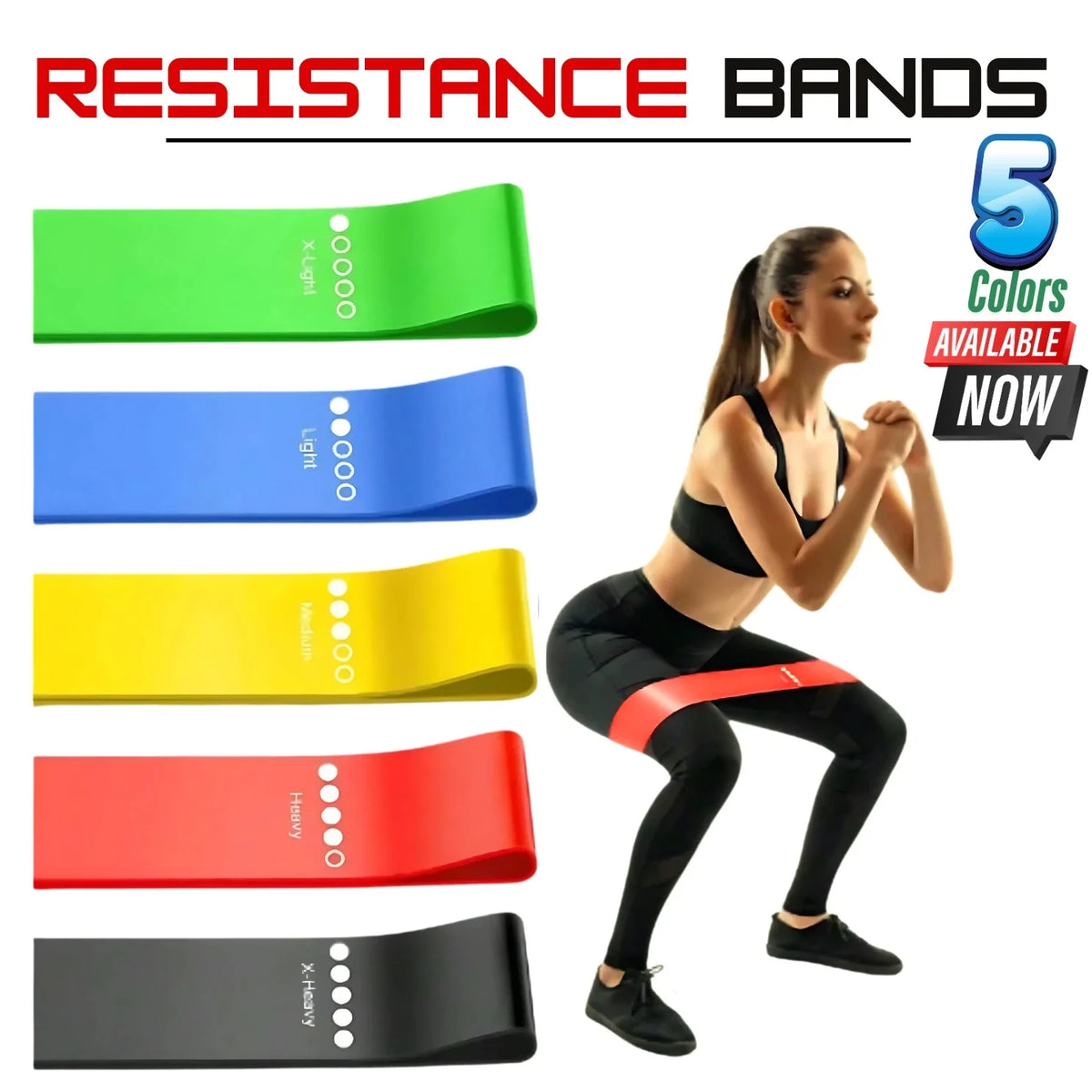 Resistance Loop Bands Set of 5 with Carry Bag, 5-40 lb Levels