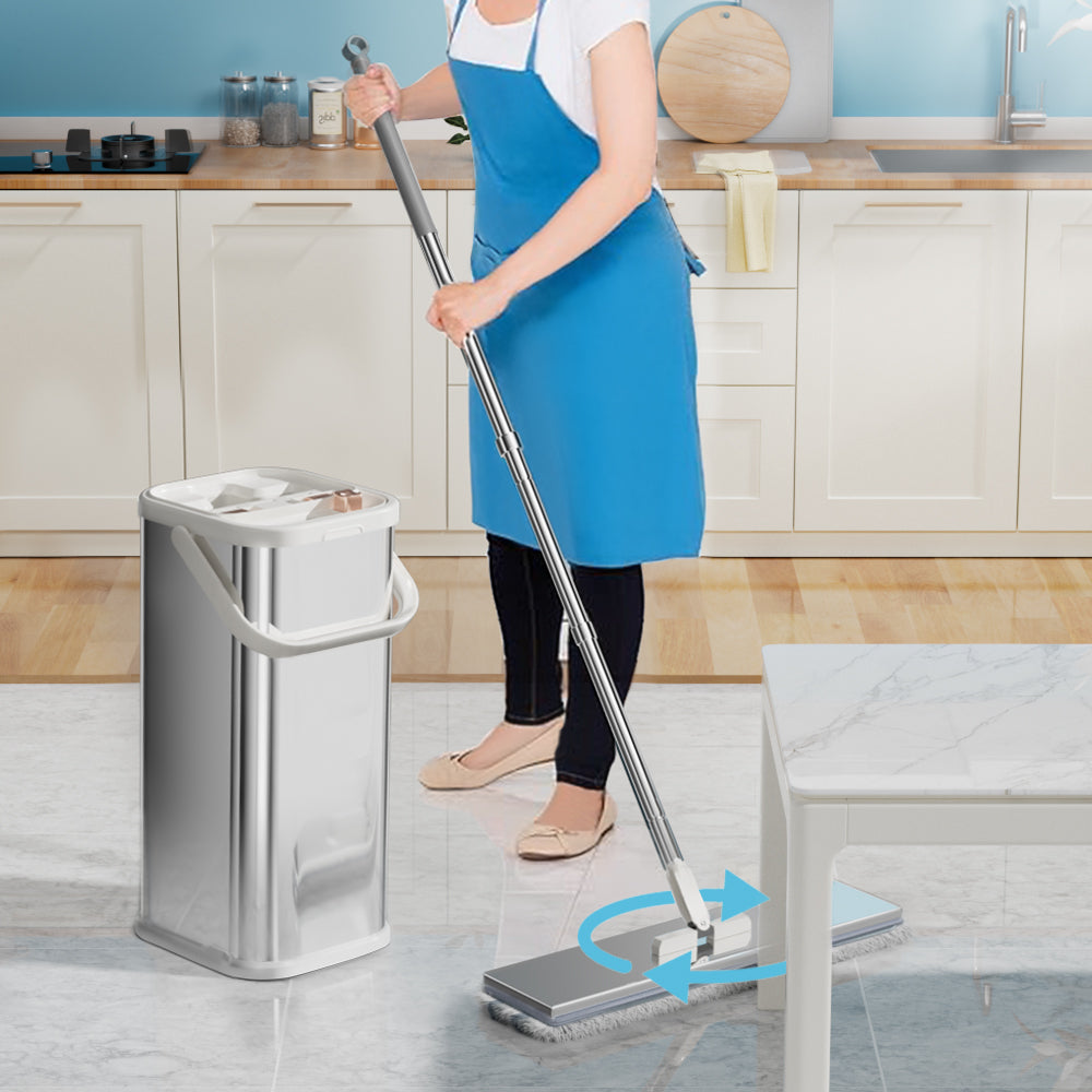 Stainless Steel Flat Mop and Bucket Set with Wringer and Refills – image 2