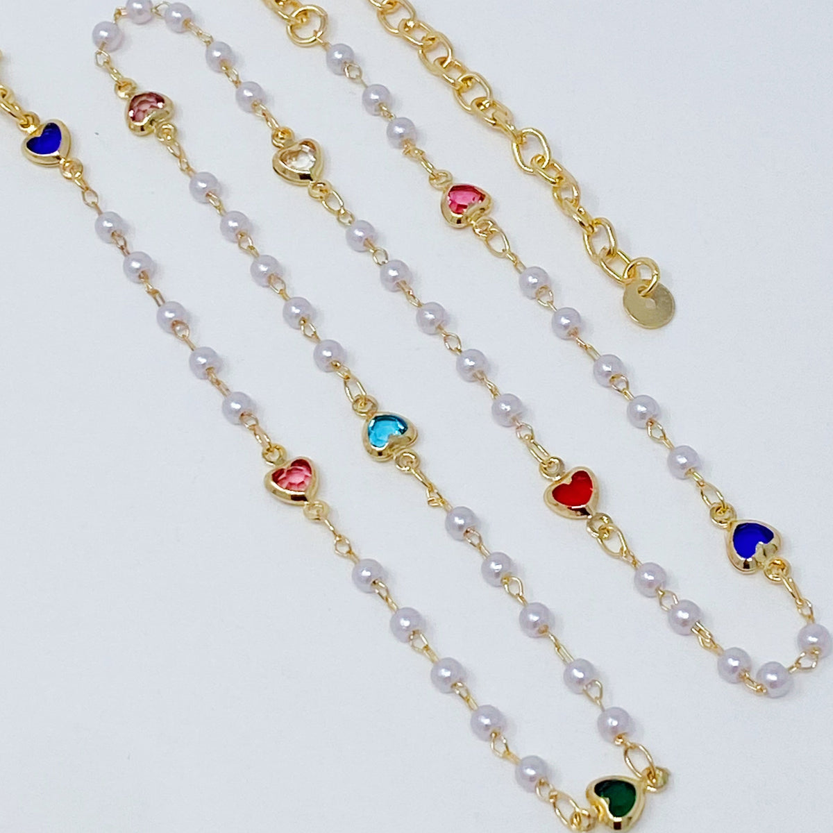 Pearl Chain Necklace – Mini Heart Accents, 16 in